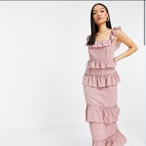 Missguided Petite frill detail maxi dress in pink